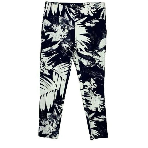 Vince Camuto Navy Blue White Sz 6 Tropical Leafs capri pull on pantsd‎ - Picture 2 of 8